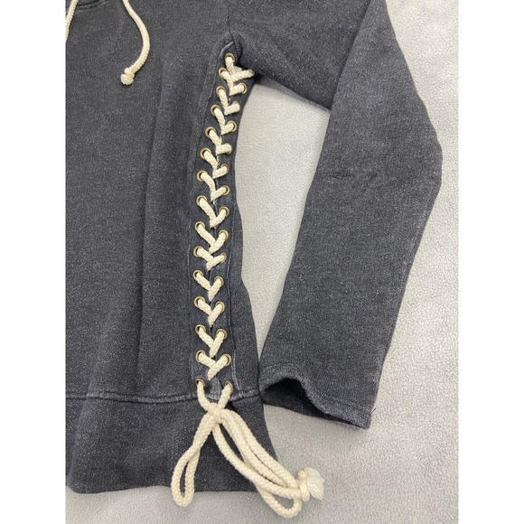 Nation LTD Sweatshirt XS Black Pullover Alexis Lace Up Sides Drawstring Top USA - Picture 4 of 12